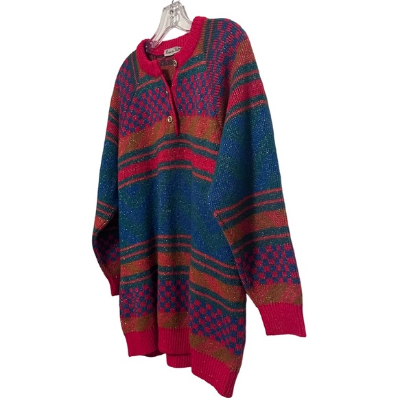 Vintage 1980's Italian Mohair Wool Bright Colored Geometric Long Sleeve Sweater - Picture 7 of 15